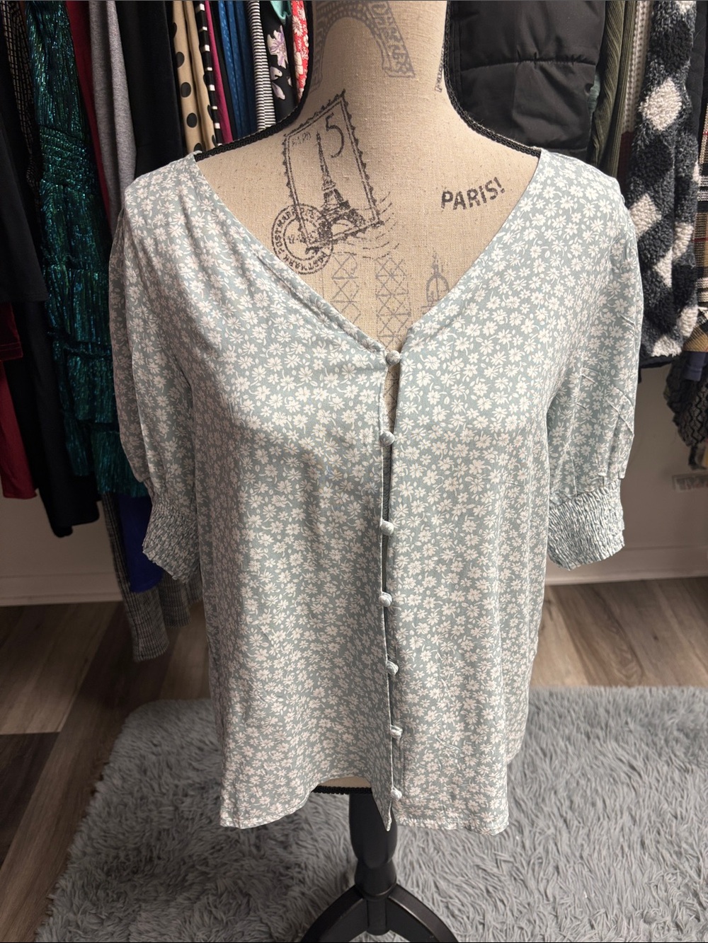 NWT Cozy Co. Casual Short Sleeve Sage Floral Blouse